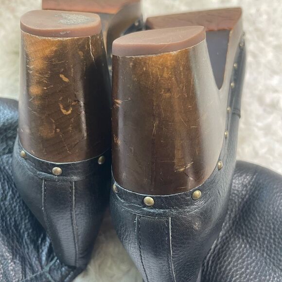 UGG Cora Lynn fold over leather black sheepskin lining clog boots size 9 - Picture 16 of 16